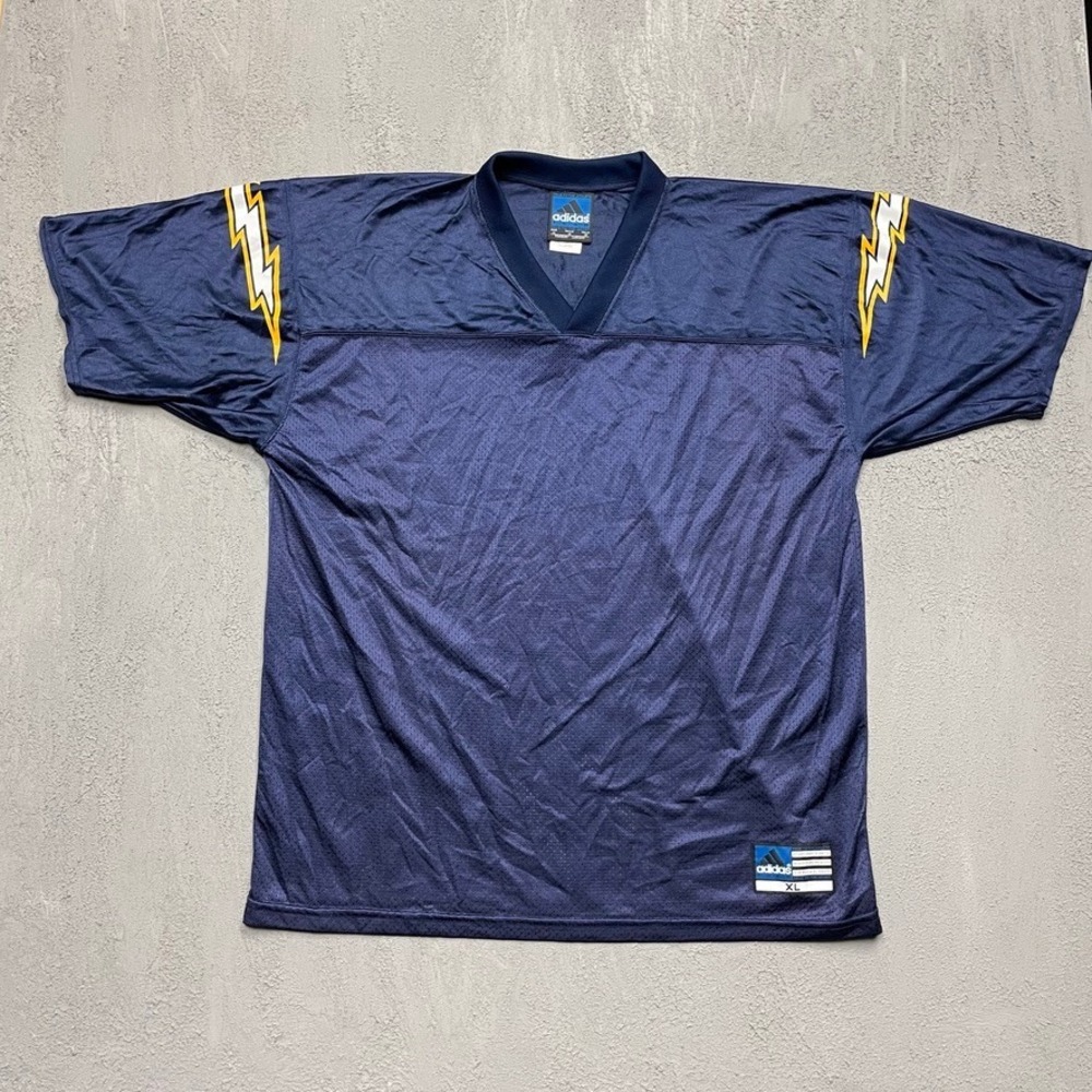 Vintage Adidas football Mesh Jersey Mens XL Blue 90s Lightning Bolt